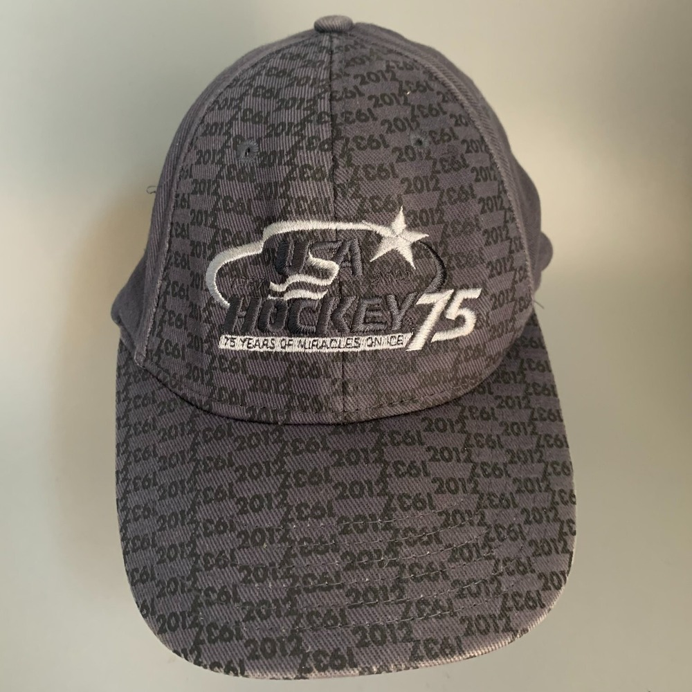 USA Hockey 75th Anniversary Hat 75 Years of Miracles on Ice Gray Stretch Fit Cap